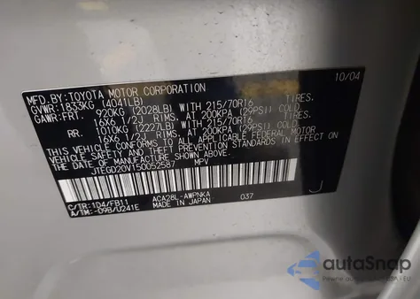 2005 Toyota Rav4 z USA, uszkodzony, nr VIN JTEGD20V150052587